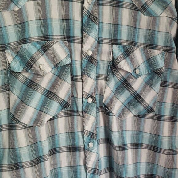 Casual Country Mens Long Sleeve Pearl Snap Shirt Blue Plaid Size XL *FLAW - Picture 7 of 16